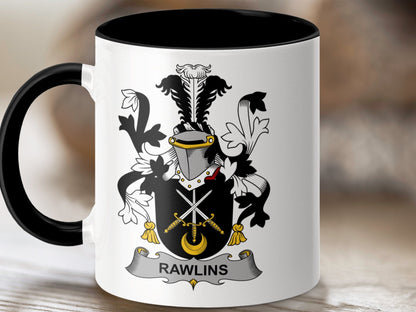 Rawlins Family Crest Coat of Arms Mug, Heraldic Mug, Gift for History Lovers