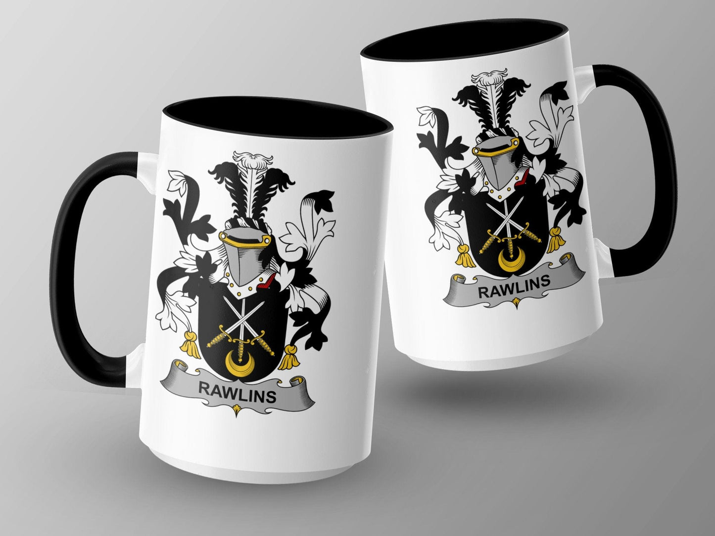 Rawlins Family Crest Coat of Arms Mug, Heraldic Mug, Gift for History Lovers