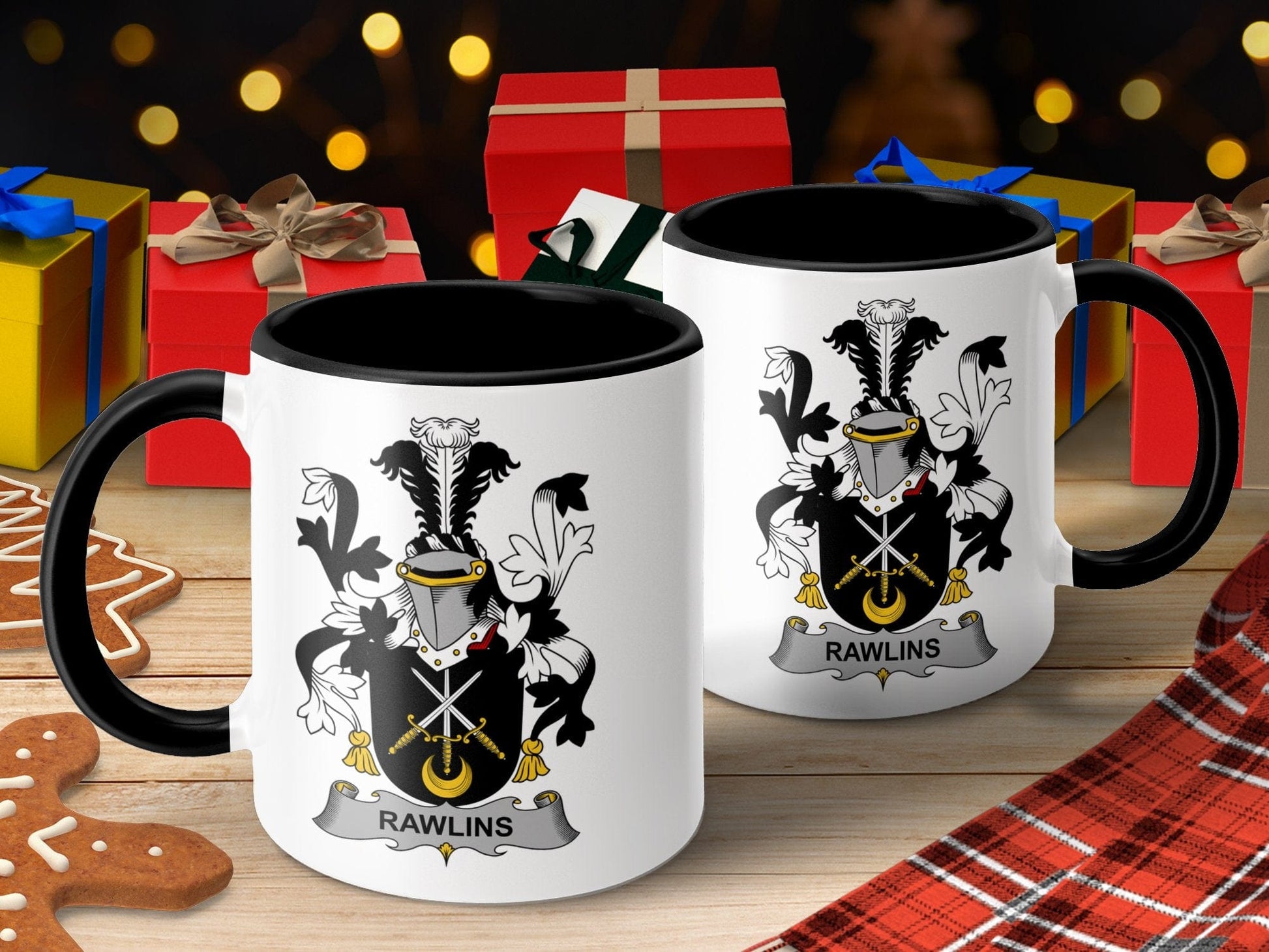 Rawlins Family Crest Coat of Arms Mug, Heraldic Mug, Gift for History Lovers