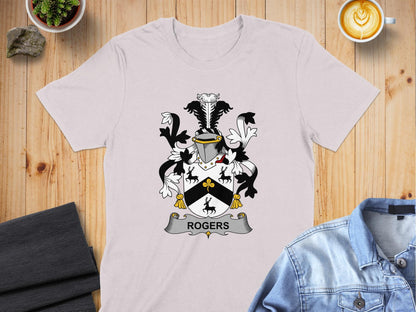 S / Ice Grey Rogers Heritage Family Crest Design T-Shirt