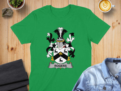 S / Irish Green Rogers Heritage Family Crest Design T-Shirt