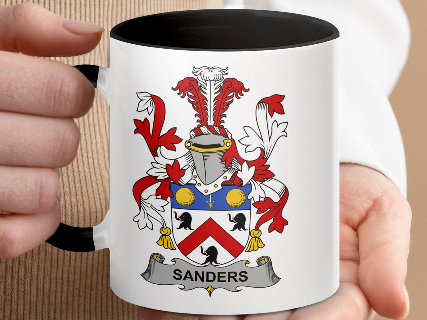 Sanders Family Crest Mug, Custom Coat of Arms Mug, Family Heritage Gift