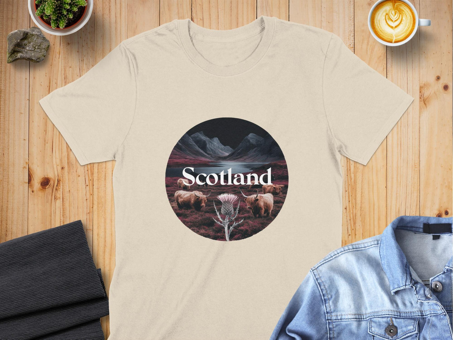 Scenic Scotland Highland Cow and Thistle T-Shirt