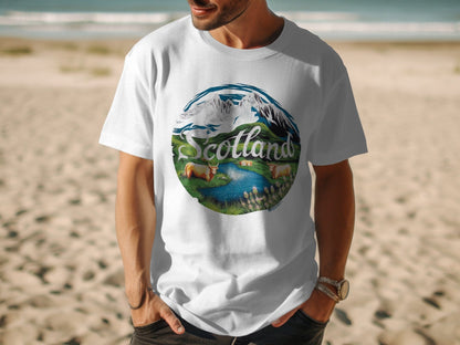 Scenic Scottish Highland Landscape Artwork T-Shirt