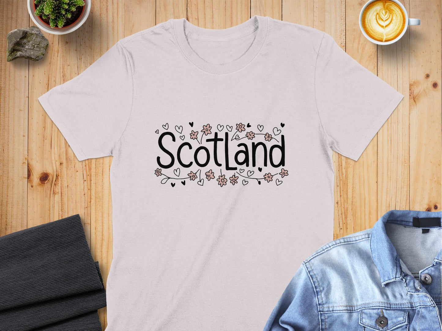 Scotland Lettering Flowers Hearts Graphic T-Shirt