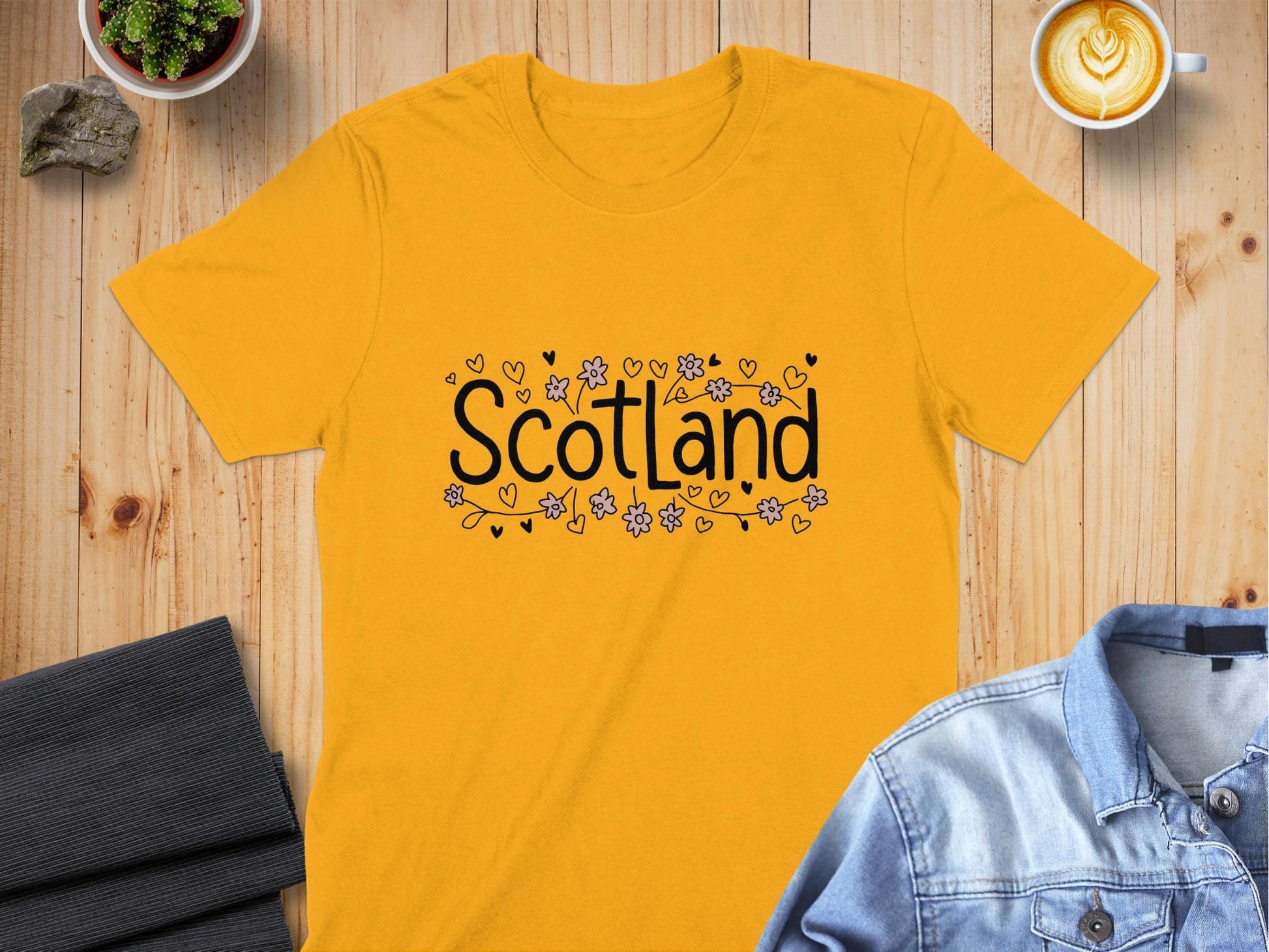 Scotland Lettering Flowers Hearts Graphic T-Shirt