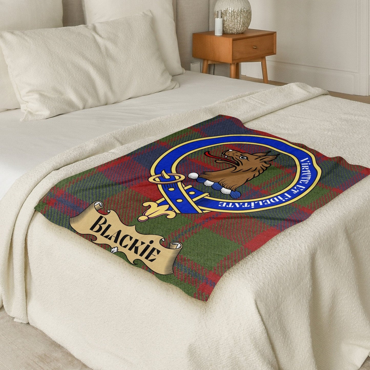 Scottish Clan Blackie Crest Tartan Throw Blanket