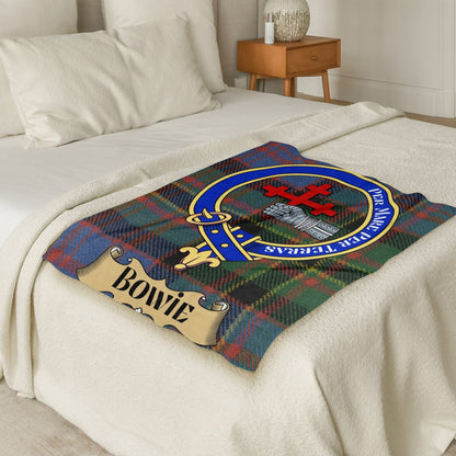 Scottish Clan Bowie Crest Tartan Throw Blanket