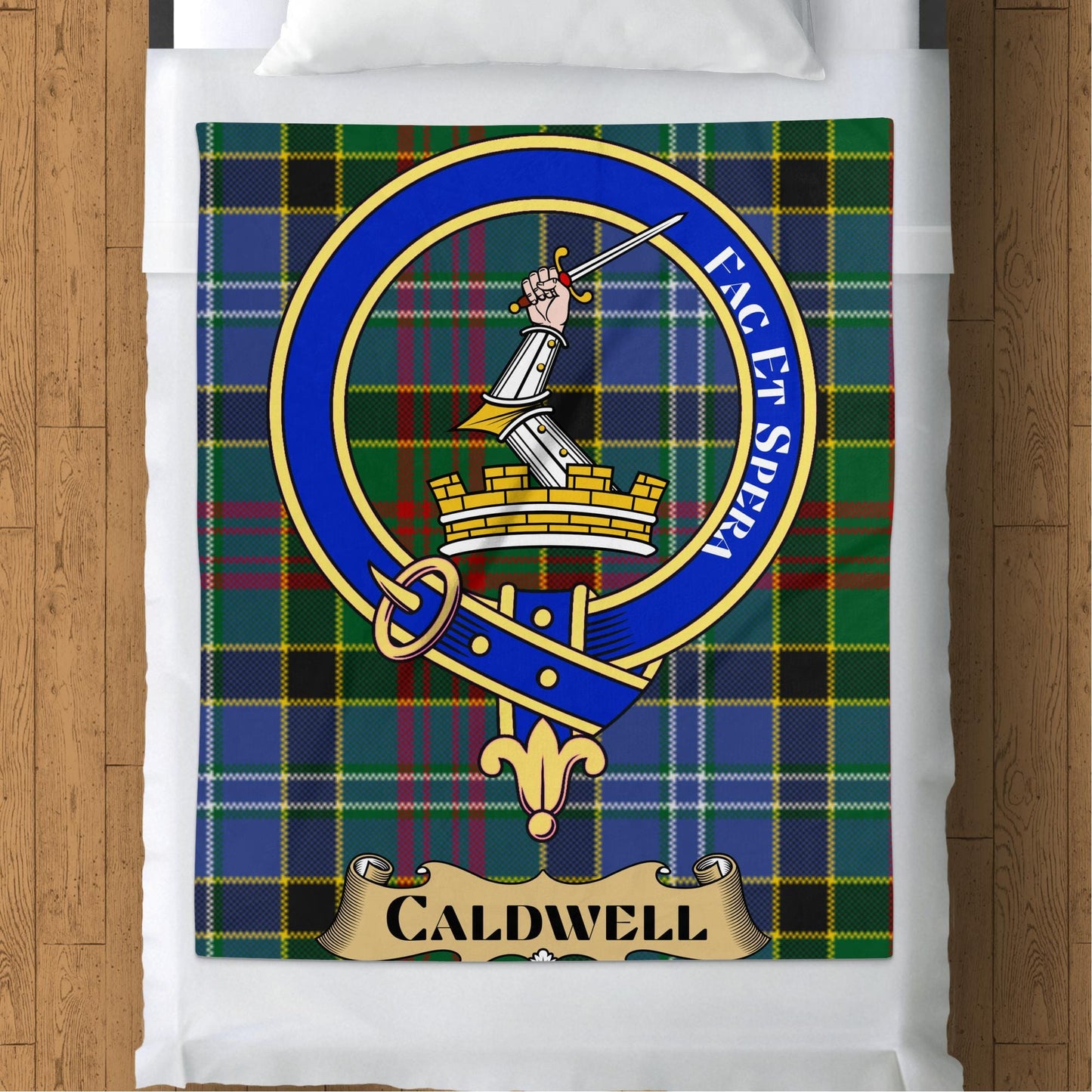 Scottish Clan Caldwell Crest Tartan Blanket