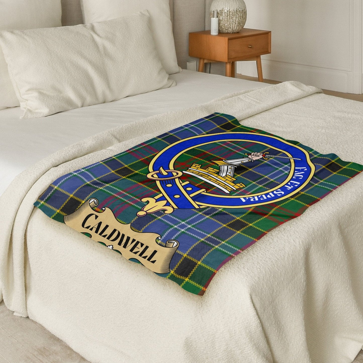 Scottish Clan Caldwell Crest Tartan Blanket