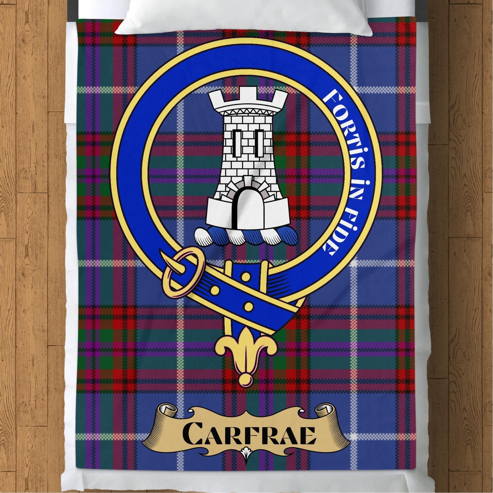 Scottish Clan Carfrae Crest Tartan Blanket