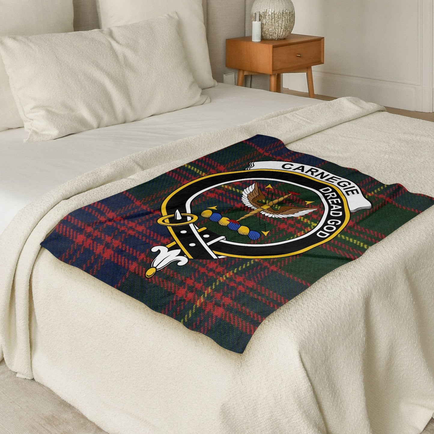 Scottish Clan Carnegie Crest Tartan Blanket