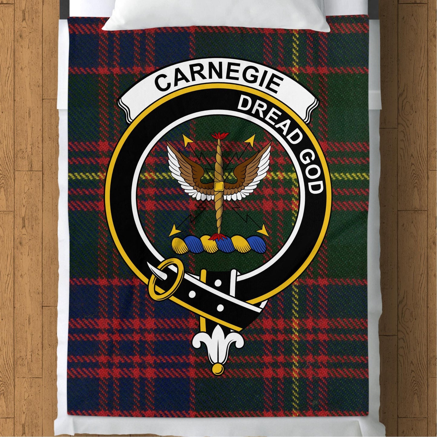 Scottish Clan Carnegie Crest Tartan Blanket