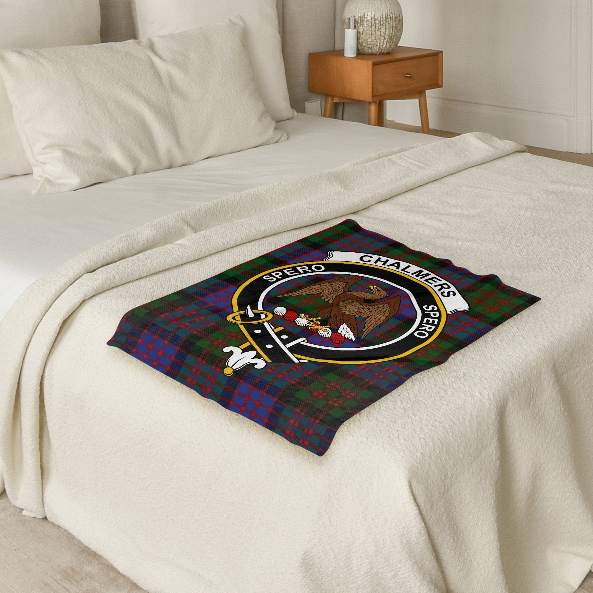 Scottish Clan Chalmers Crest Tartan Blanket