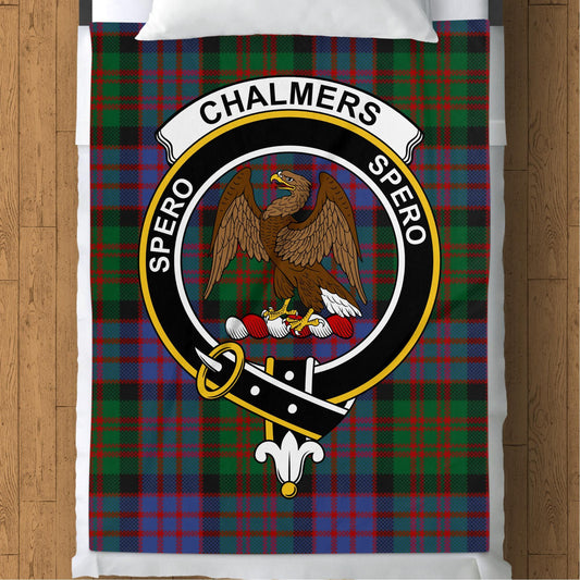 Scottish Clan Chalmers Crest Tartan Blanket