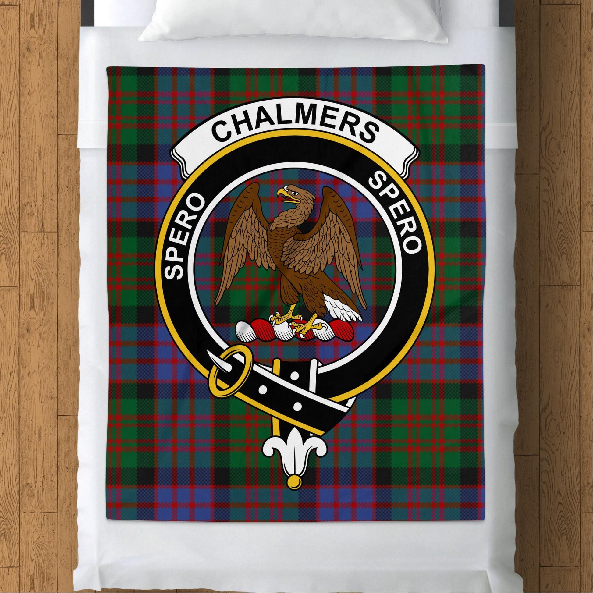 Scottish Clan Chalmers Crest Tartan Blanket