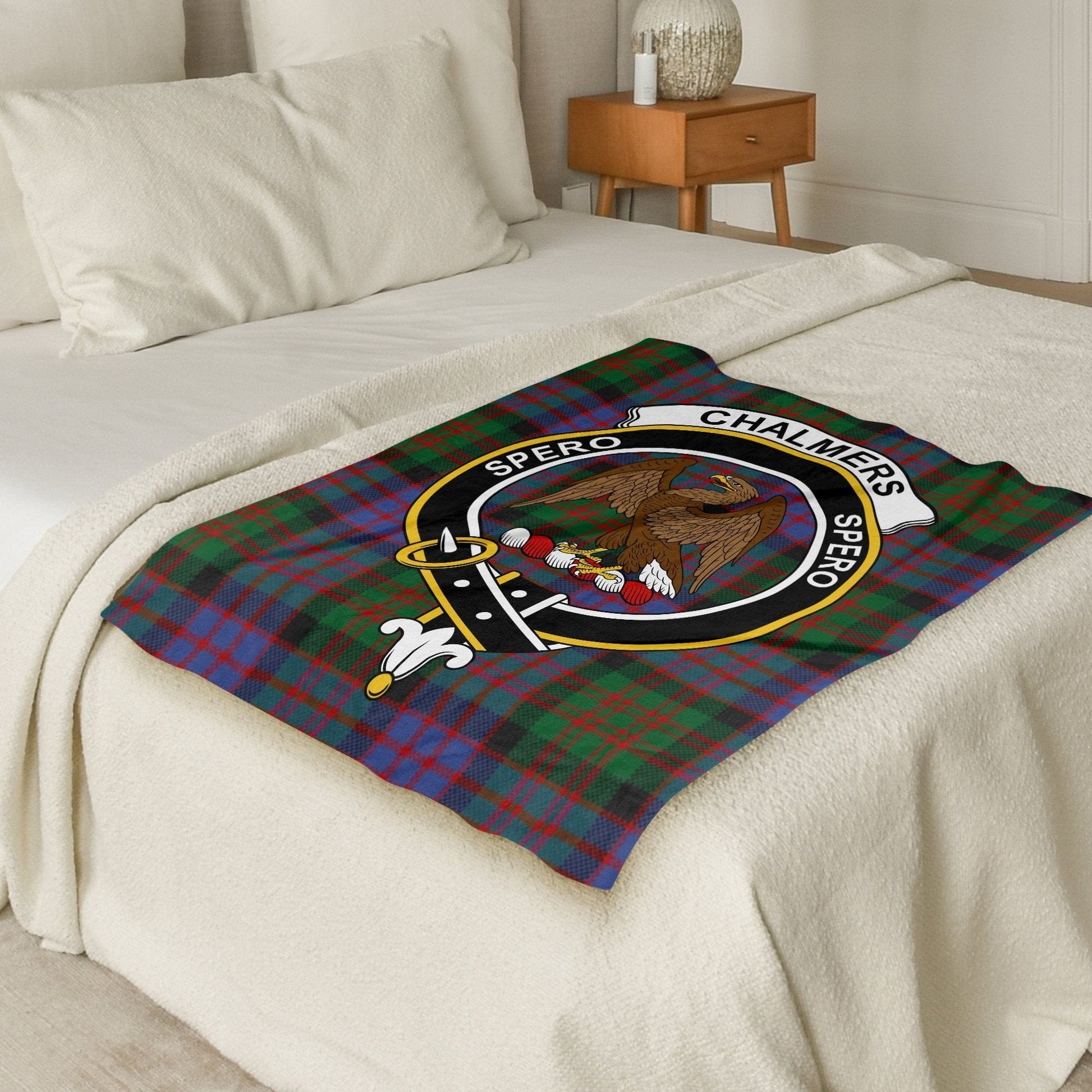 Scottish Clan Chalmers Crest Tartan Blanket