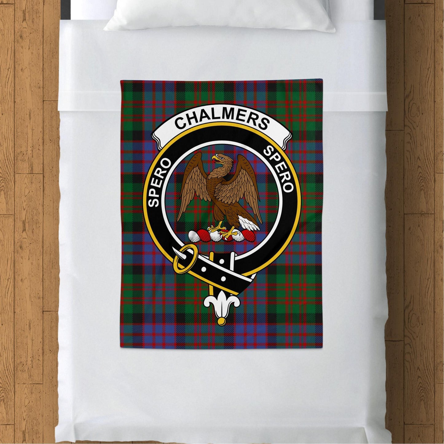 Scottish Clan Chalmers Crest Tartan Blanket