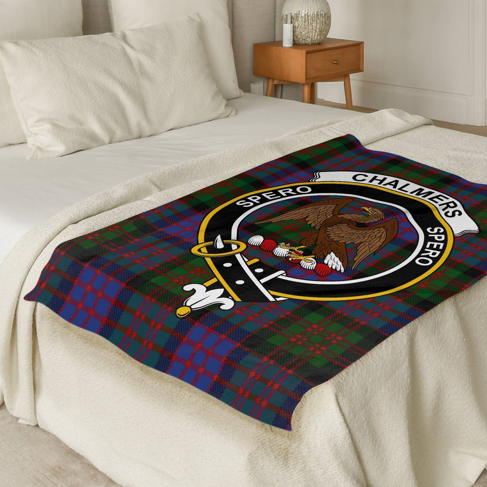 Scottish Clan Chalmers Crest Tartan Blanket