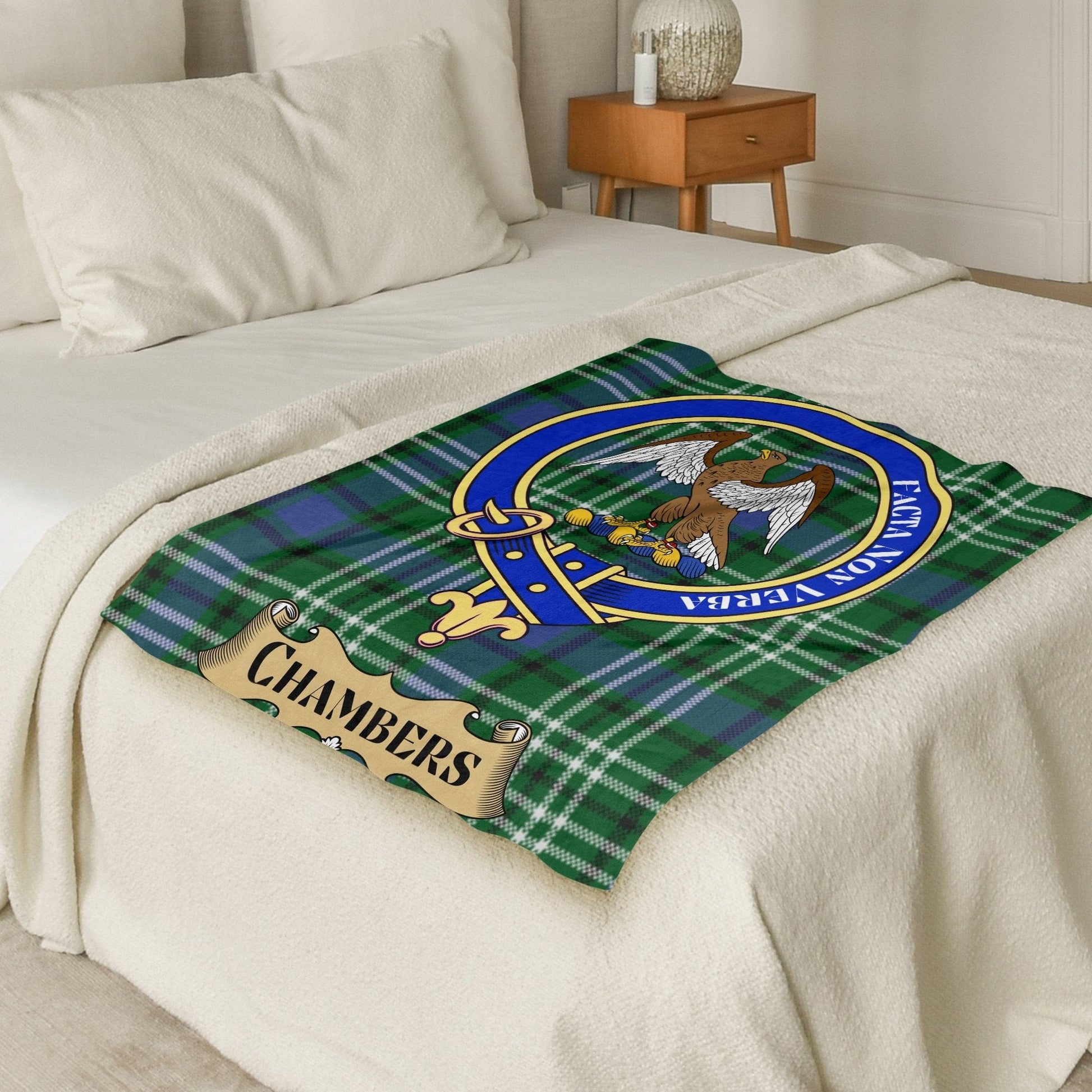 Scottish Clan Chambers Crest Tartan Blanket