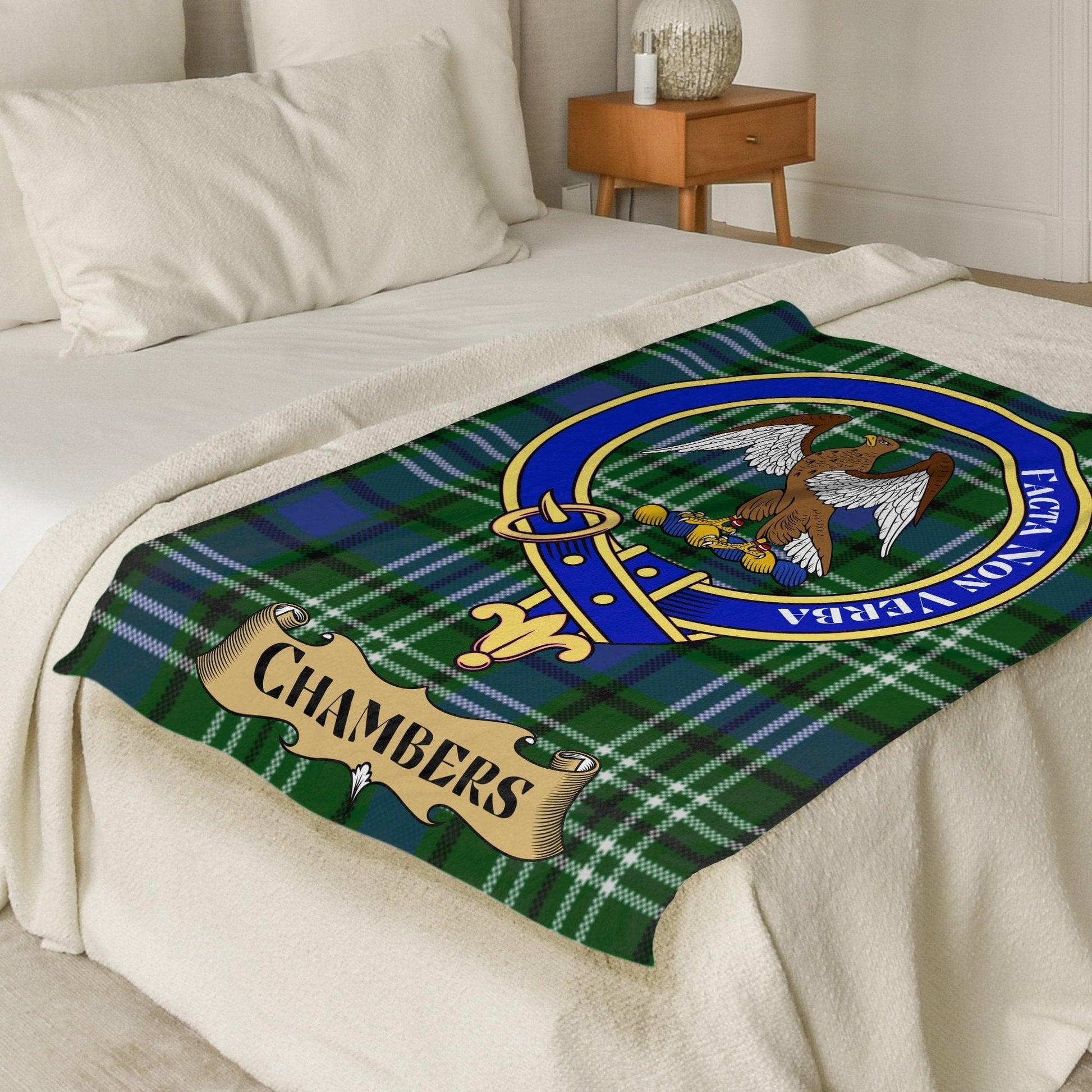 Scottish Clan Chambers Crest Tartan Blanket