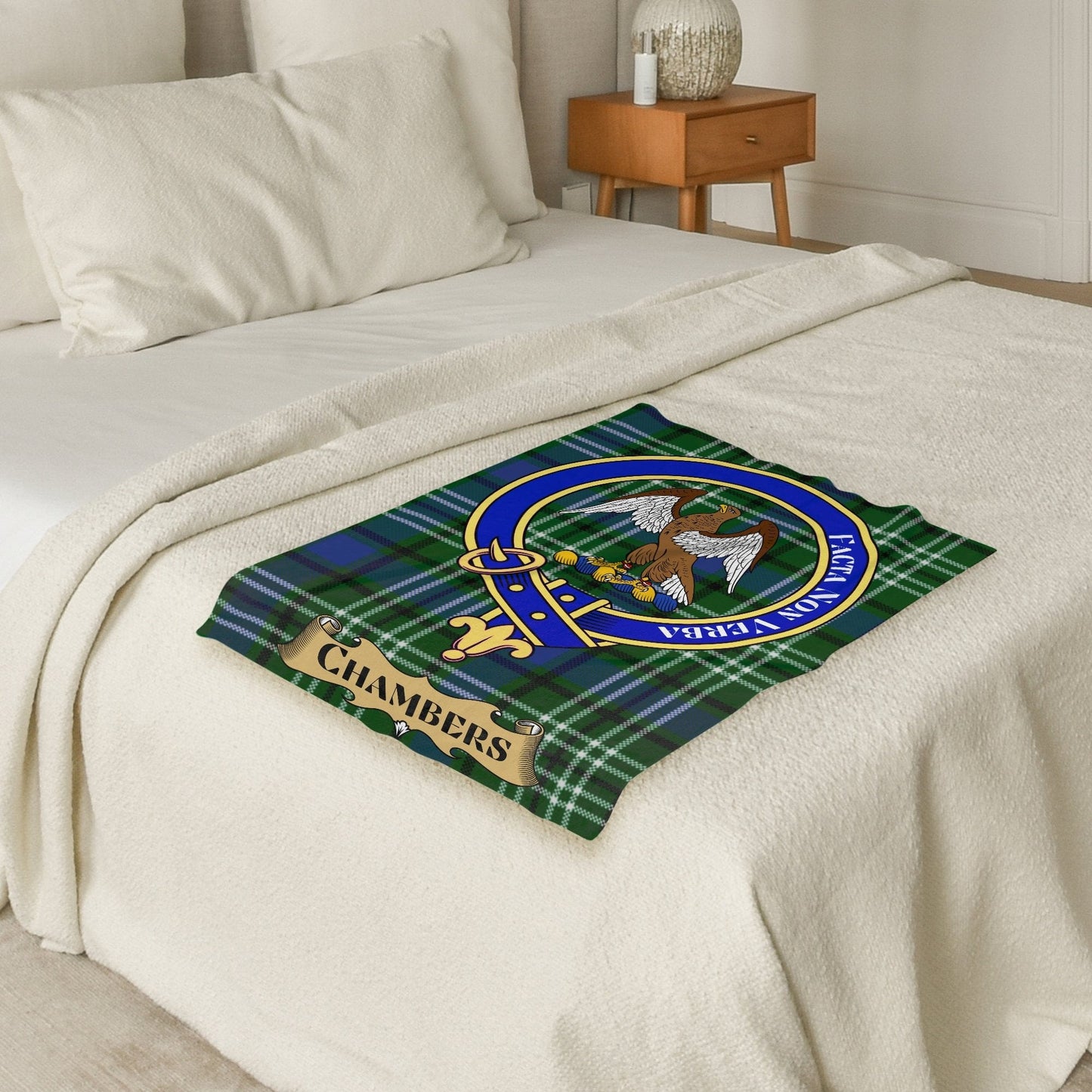 Scottish Clan Chambers Crest Tartan Blanket