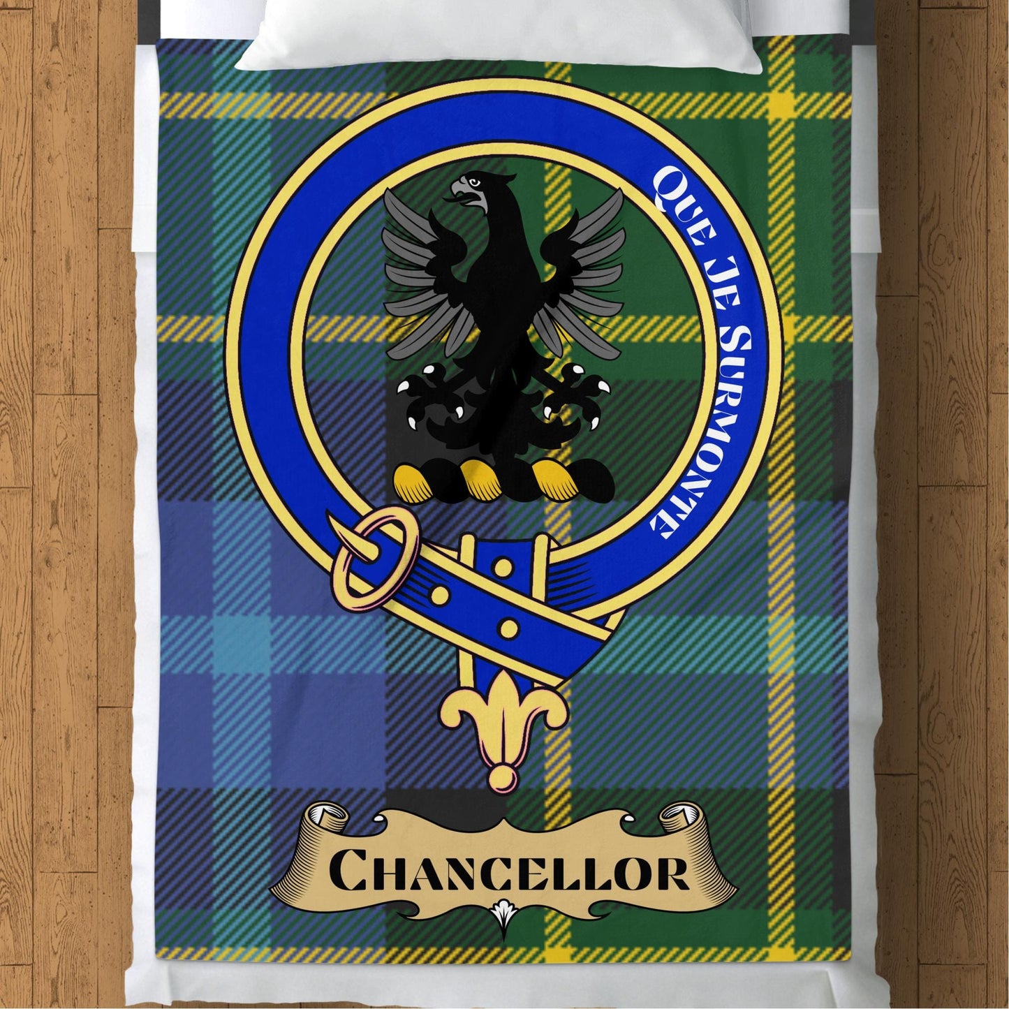 Scottish Clan Chancellor Crest Tartan Blanket