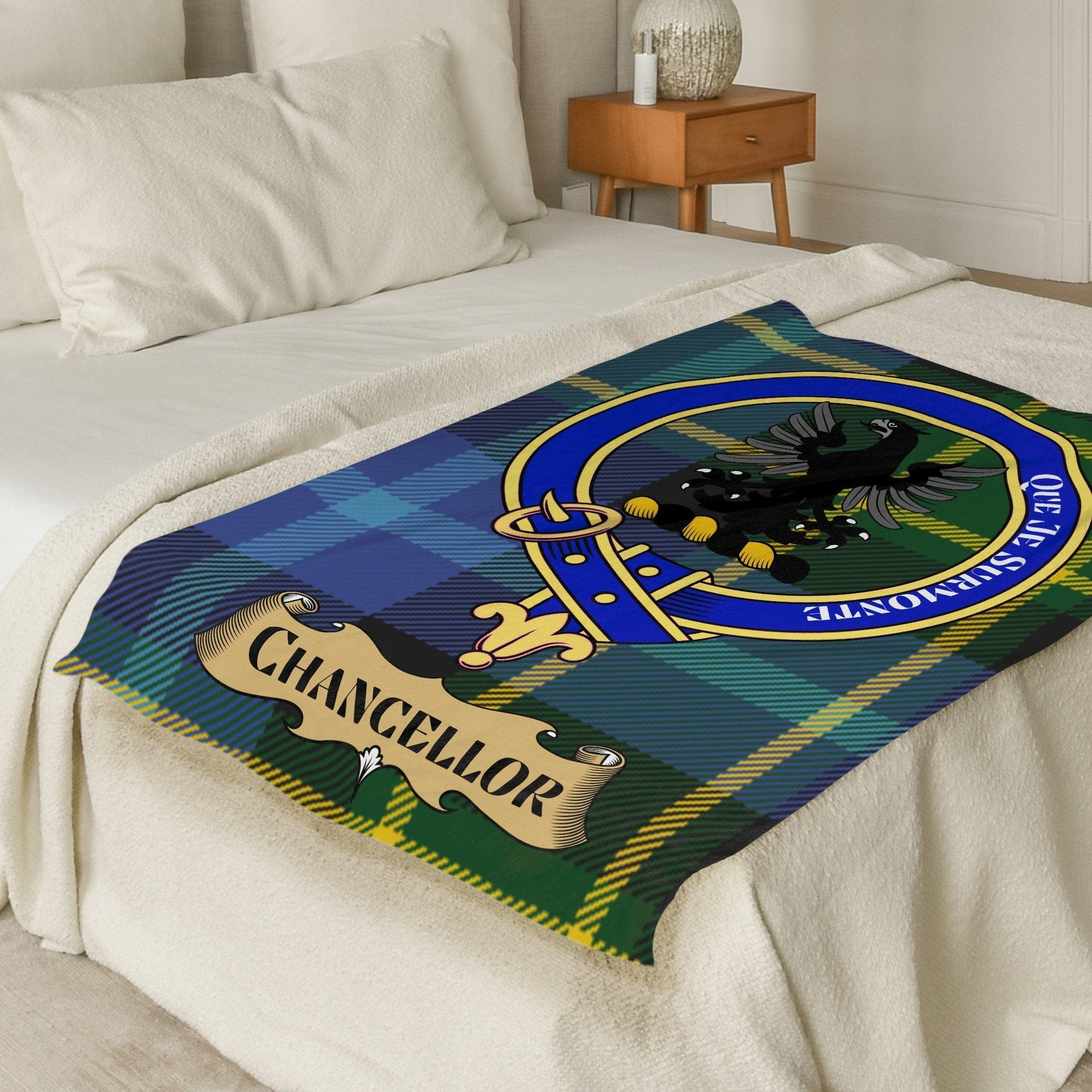 Scottish Clan Chancellor Crest Tartan Blanket