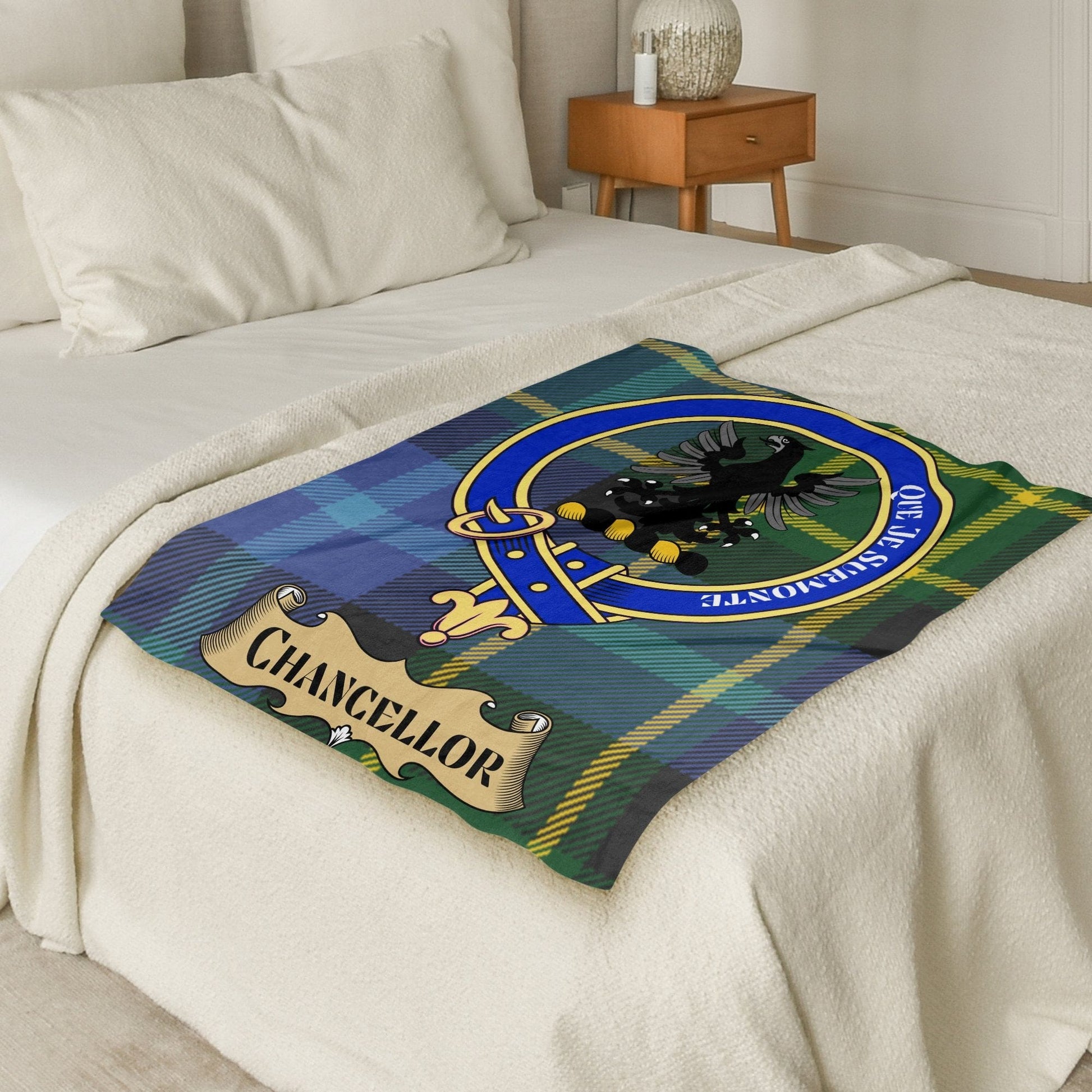 Scottish Clan Chancellor Crest Tartan Blanket