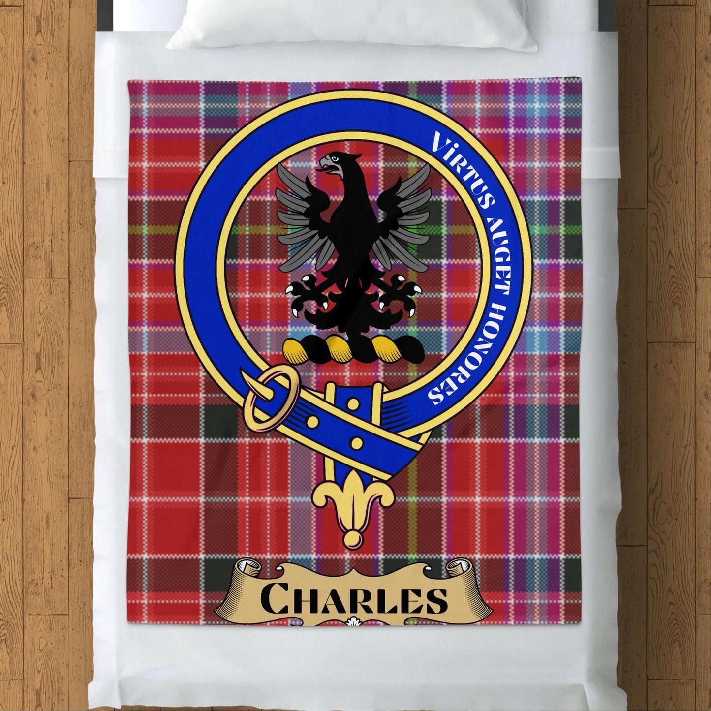 Scottish Clan Charles Crest Tartan Blanket