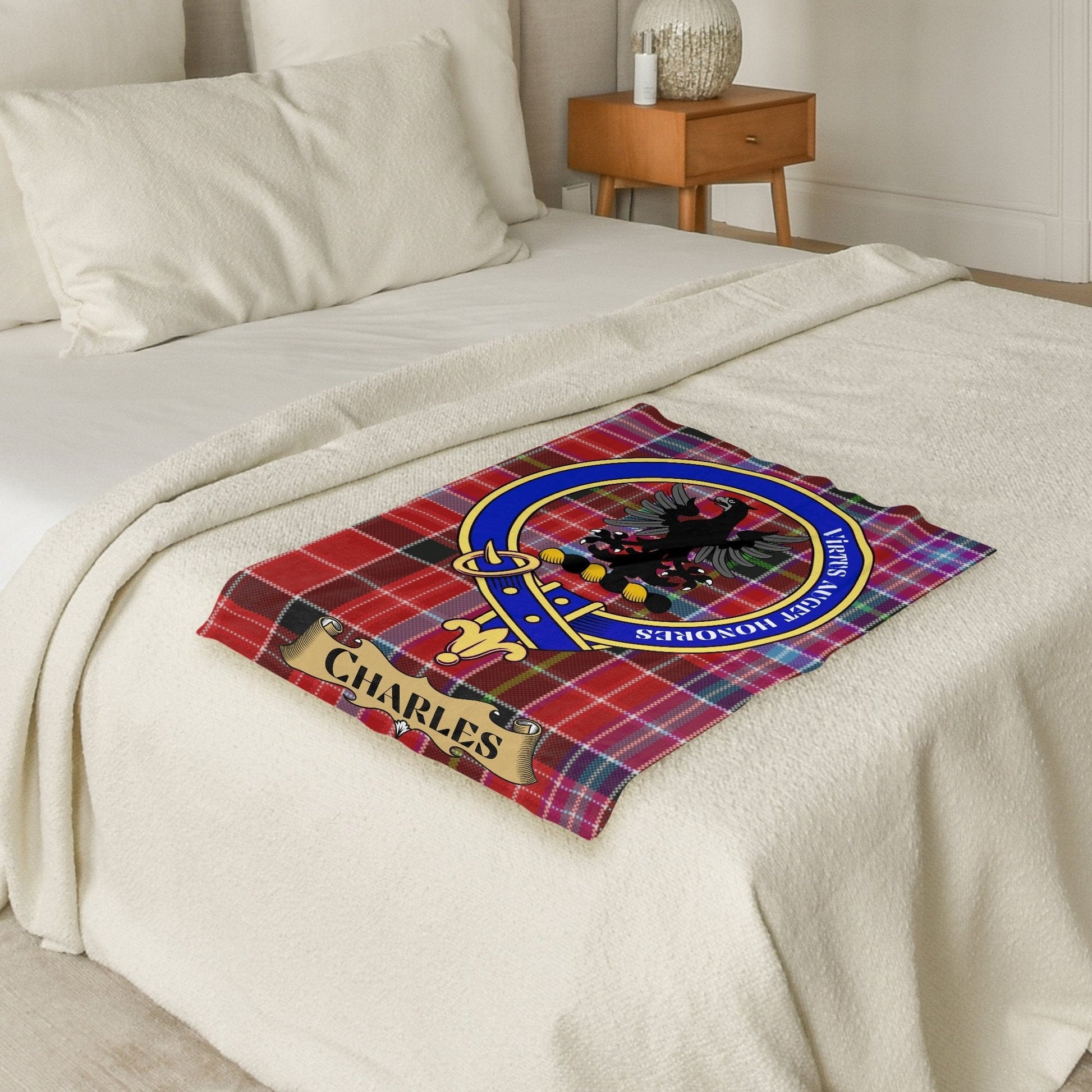 Scottish Clan Charles Crest Tartan Blanket