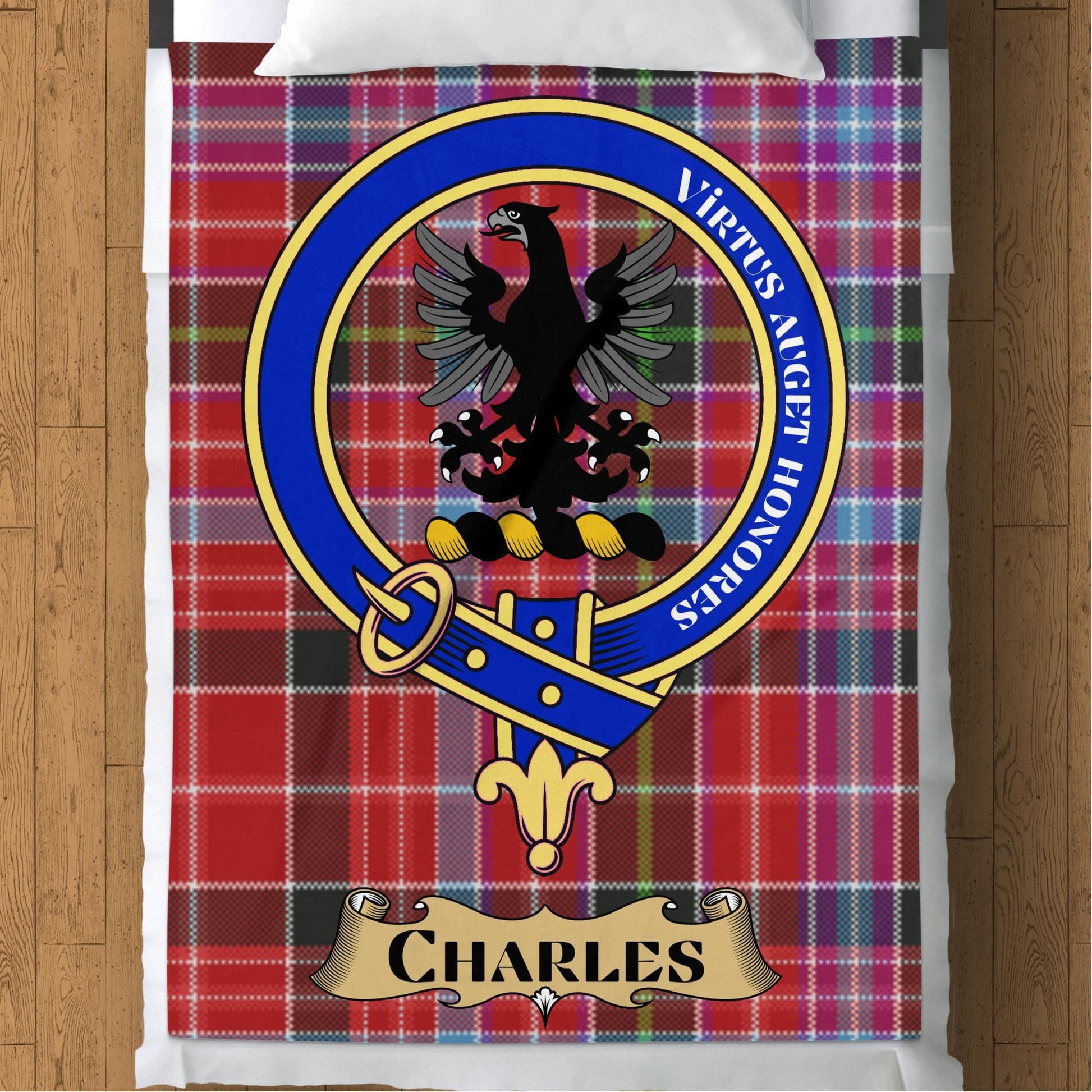 Scottish Clan Charles Crest Tartan Blanket