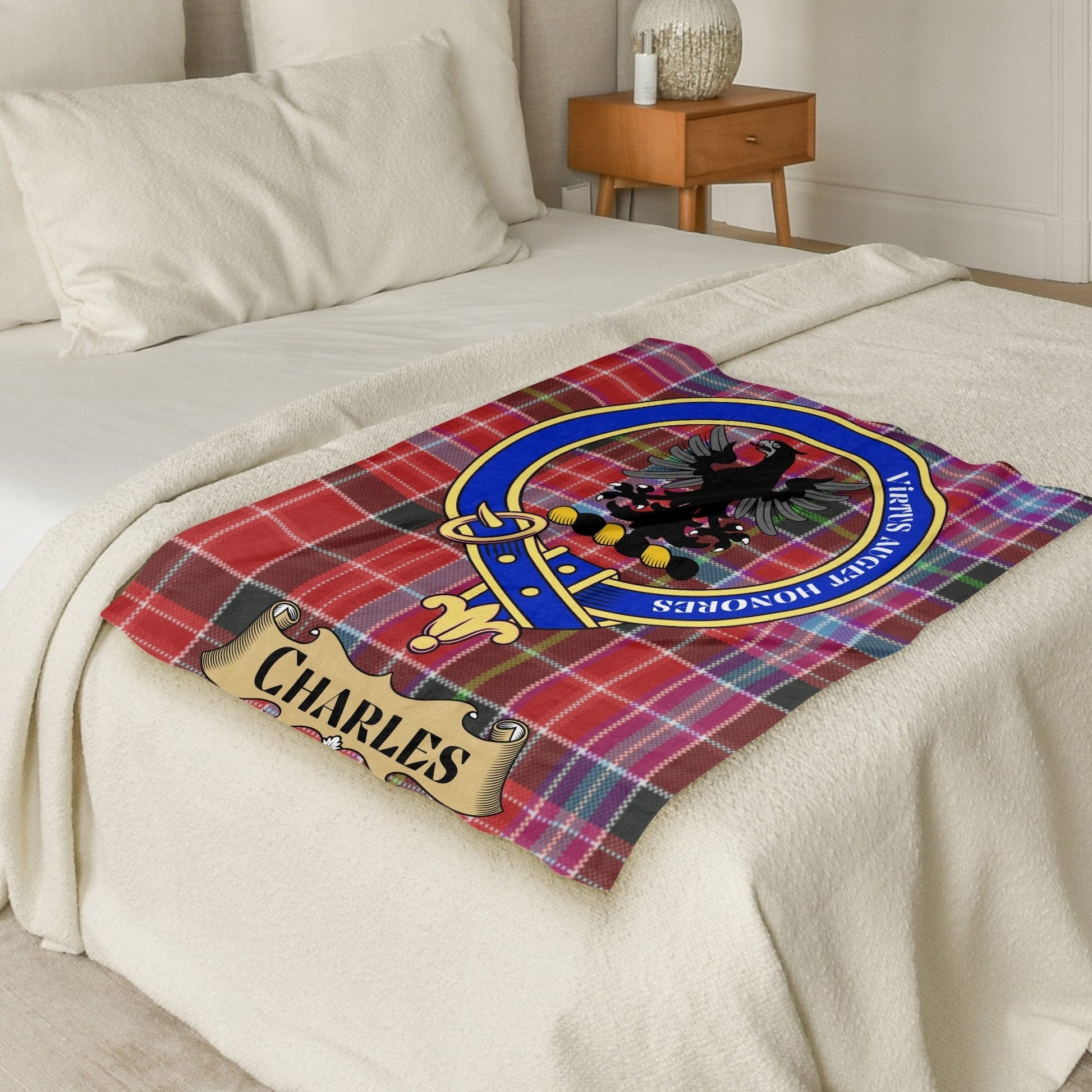 Scottish Clan Charles Crest Tartan Blanket