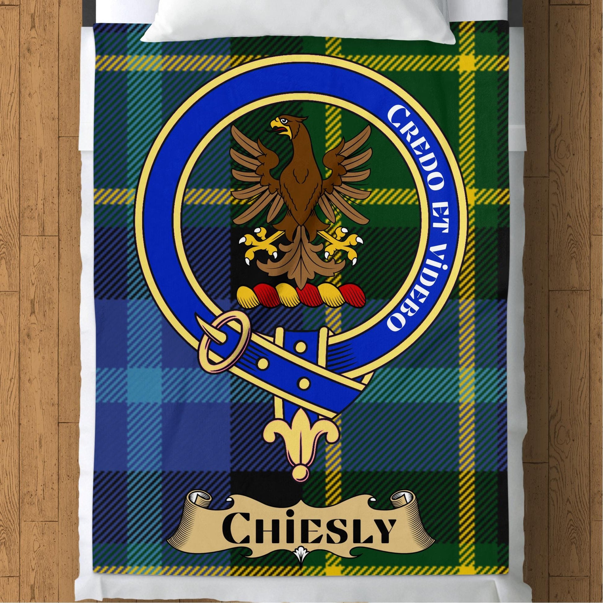 Scottish Clan Chiesly Crest Tartan Blanket