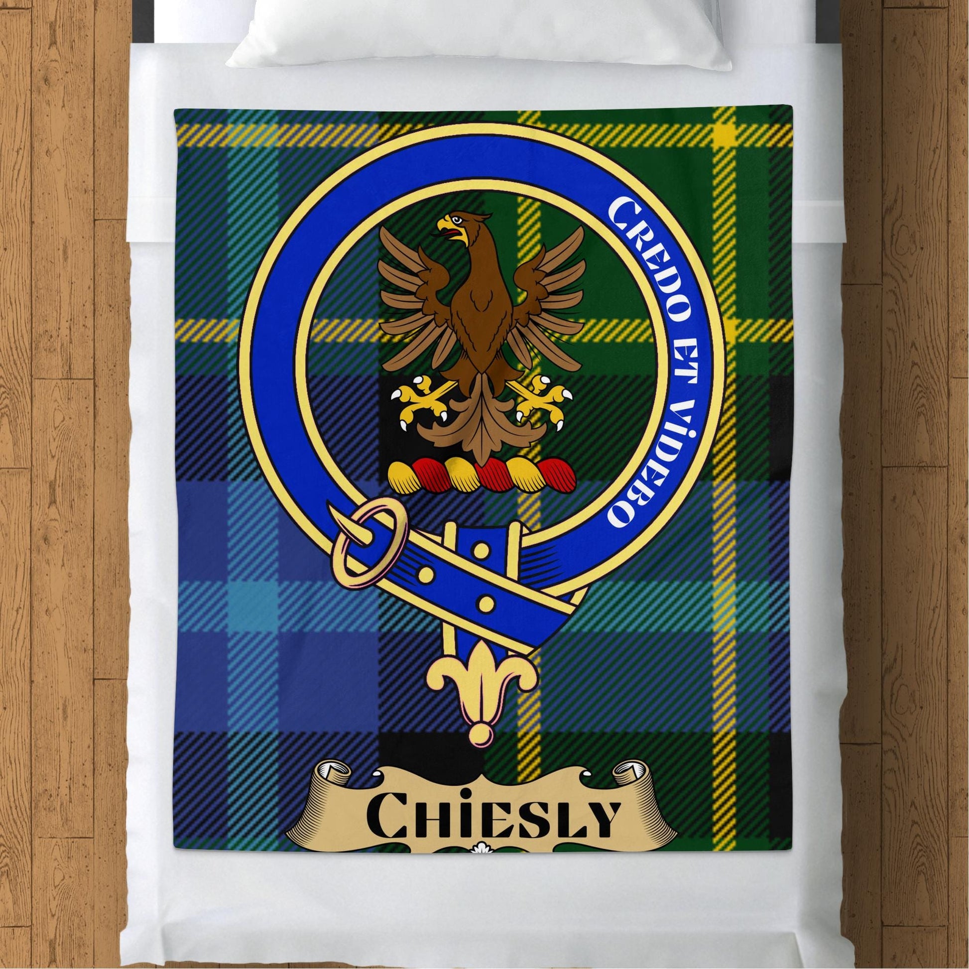 Scottish Clan Chiesly Crest Tartan Blanket