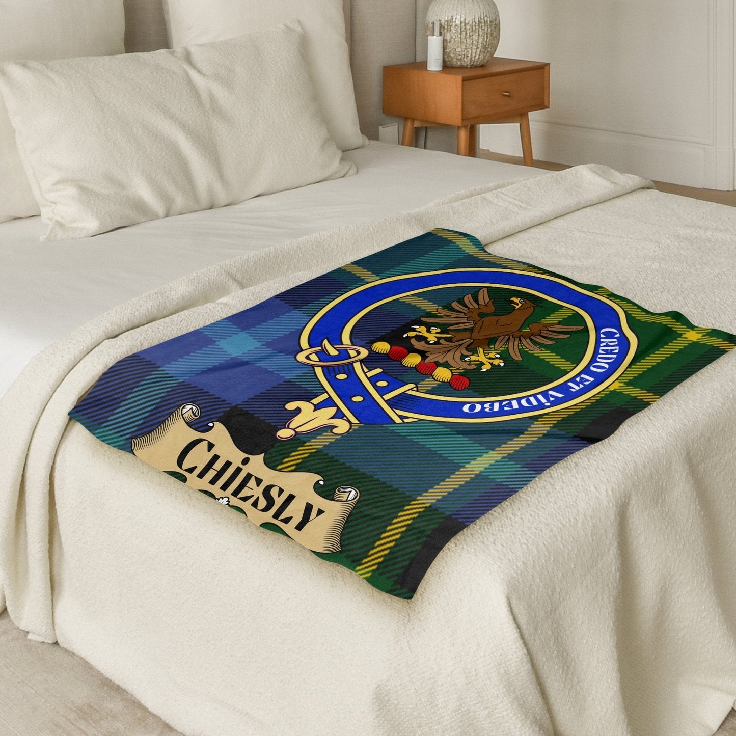 Scottish Clan Chiesly Crest Tartan Blanket