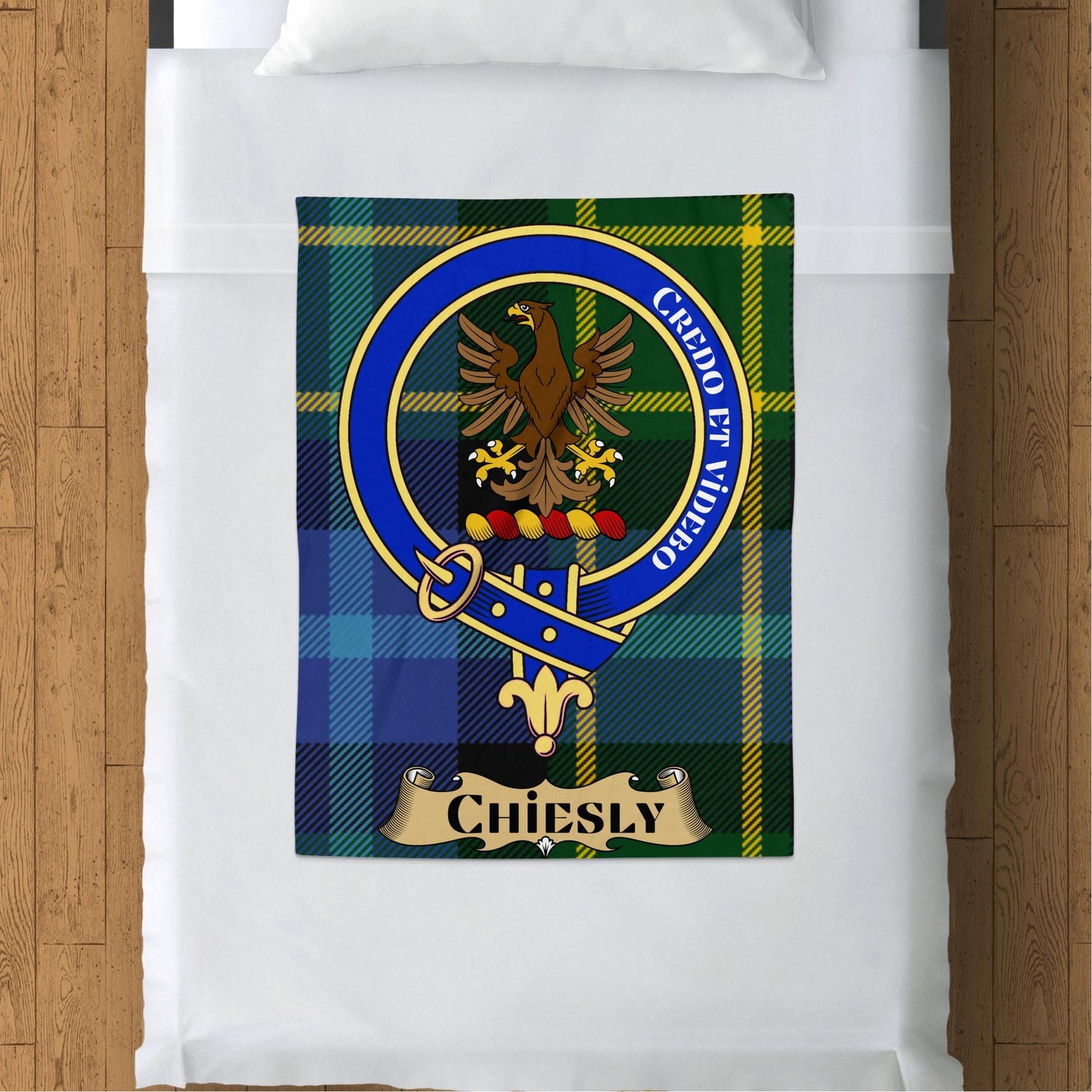 Scottish Clan Chiesly Crest Tartan Blanket