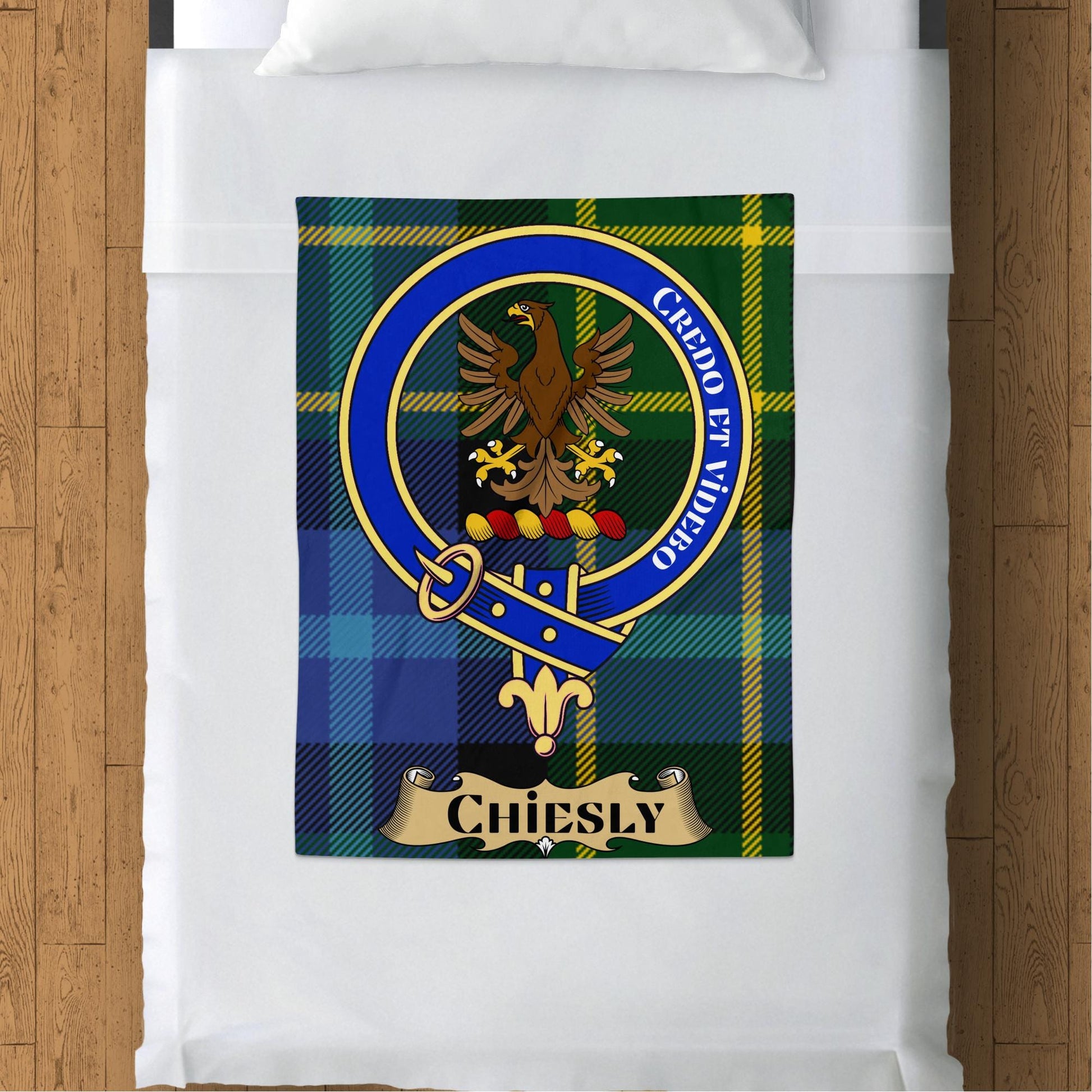 Scottish Clan Chiesly Crest Tartan Blanket