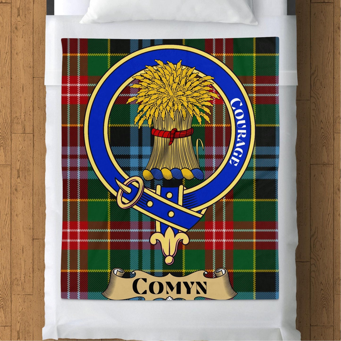 Scottish Clan Comyn Crest Tartan Blanket