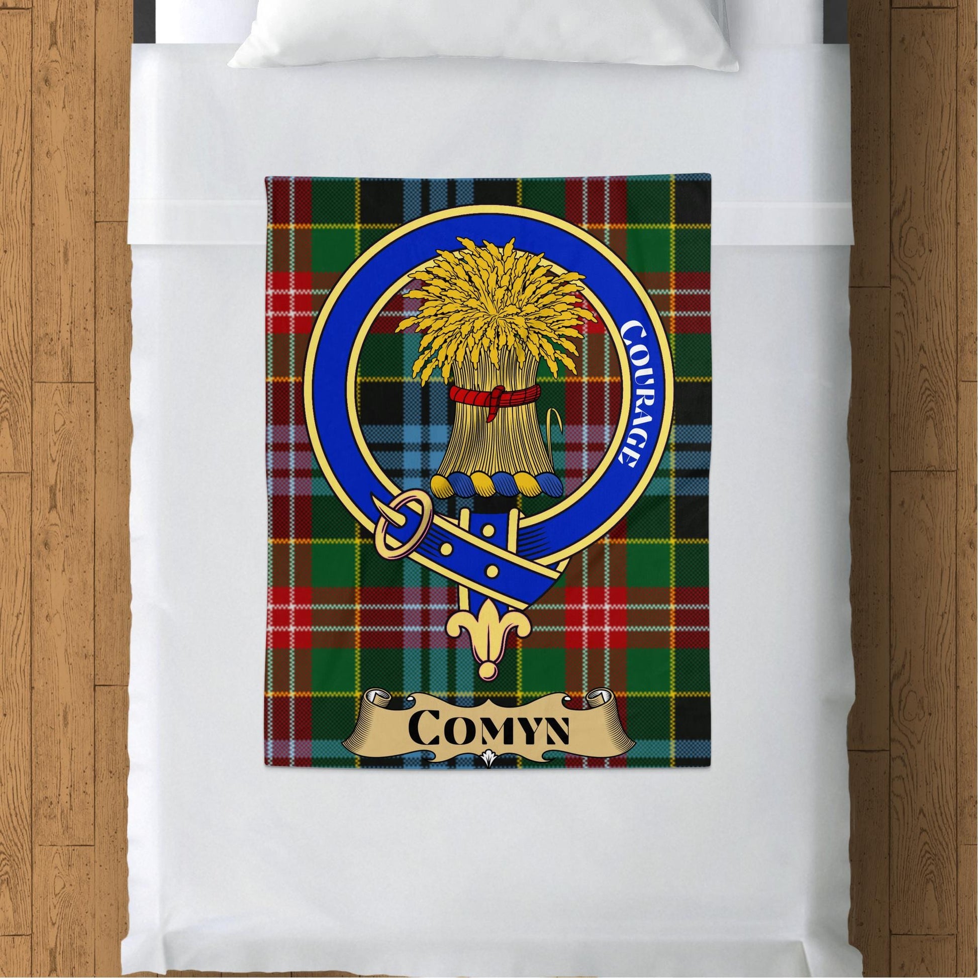 Scottish Clan Comyn Crest Tartan Blanket