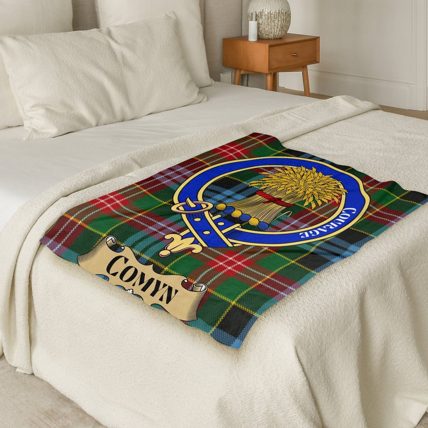 Scottish Clan Comyn Crest Tartan Blanket