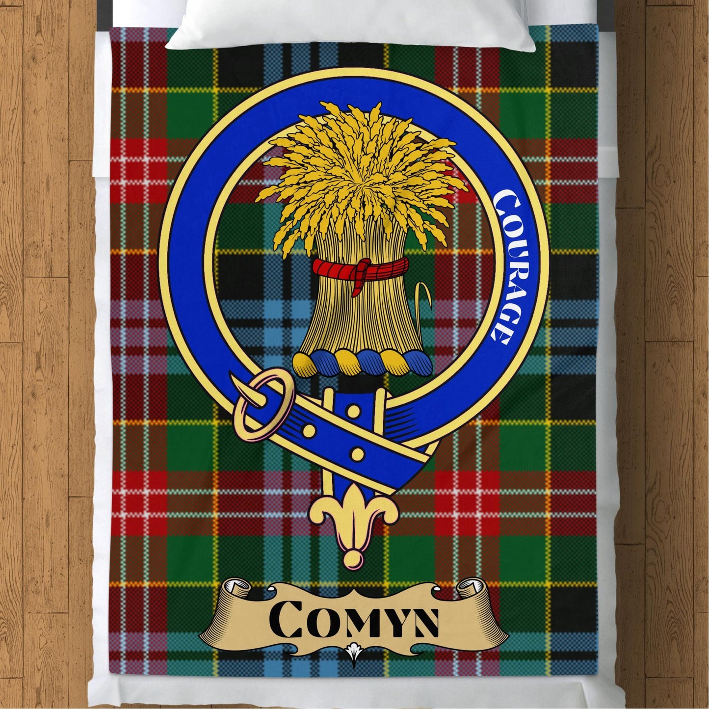 Scottish Clan Comyn Crest Tartan Blanket