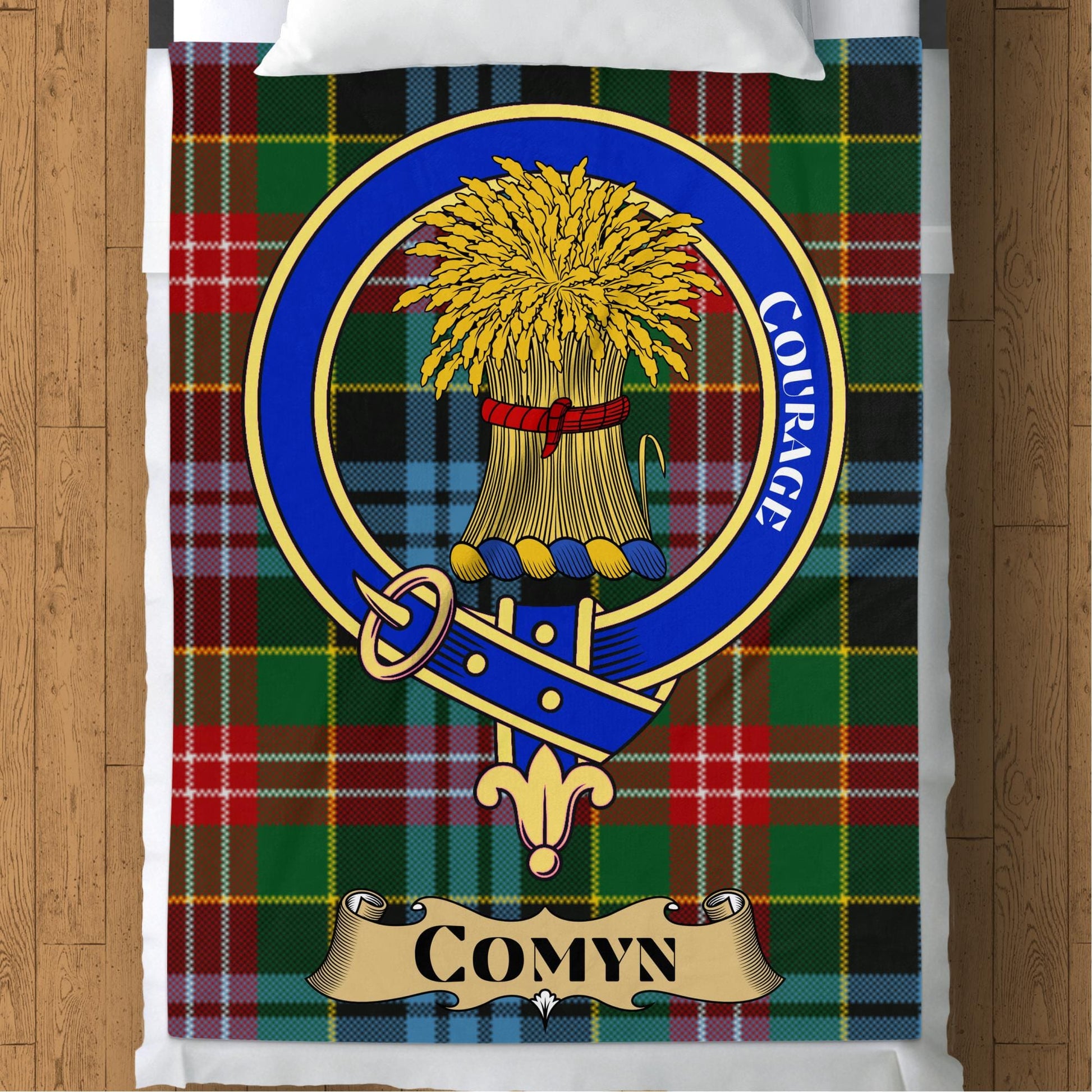 Scottish Clan Comyn Crest Tartan Blanket