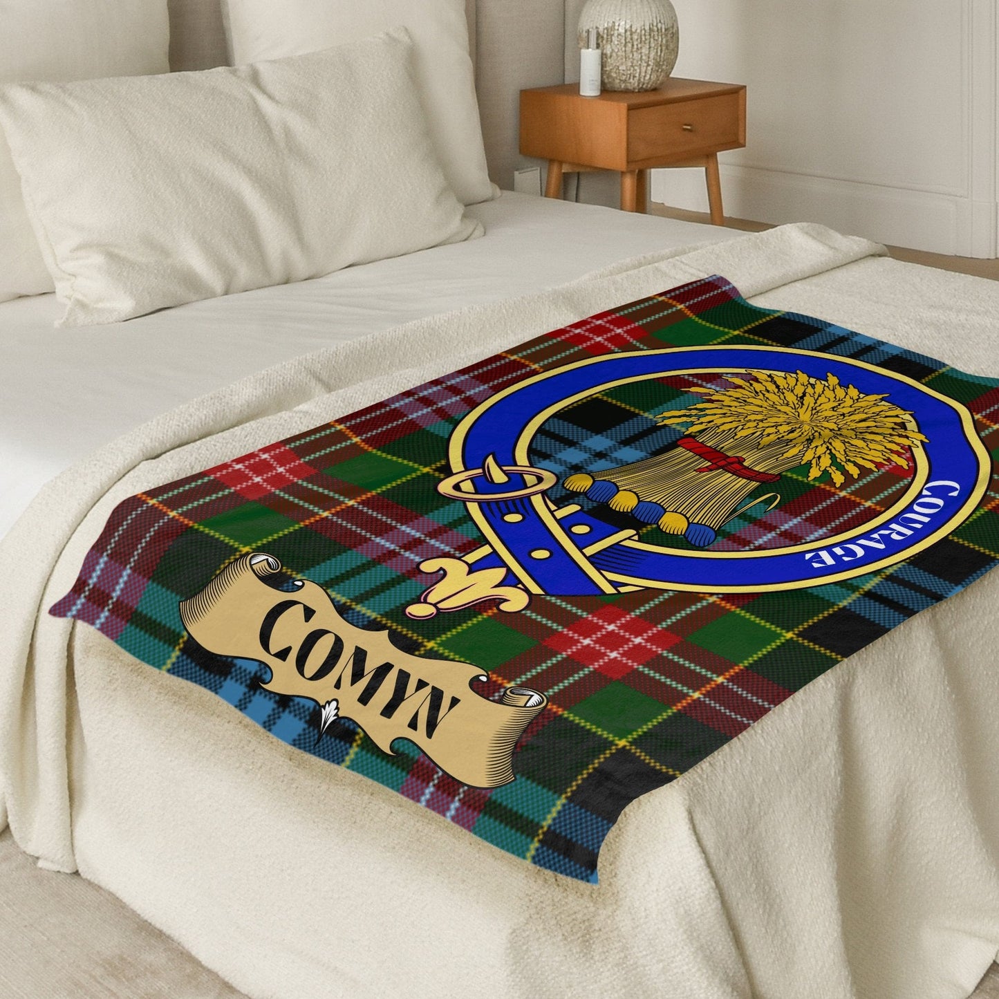 Scottish Clan Comyn Crest Tartan Blanket