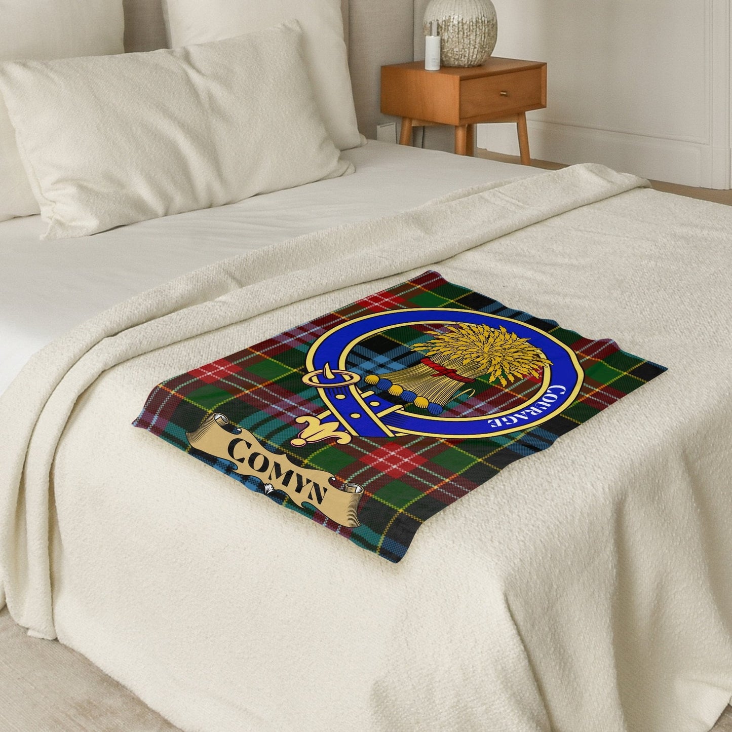 Scottish Clan Comyn Crest Tartan Blanket