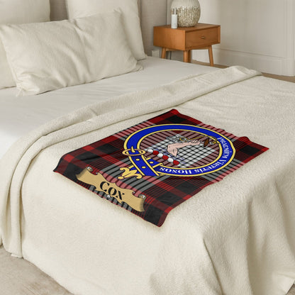 Scottish Clan Cox Crest Tartan Throw Blanket