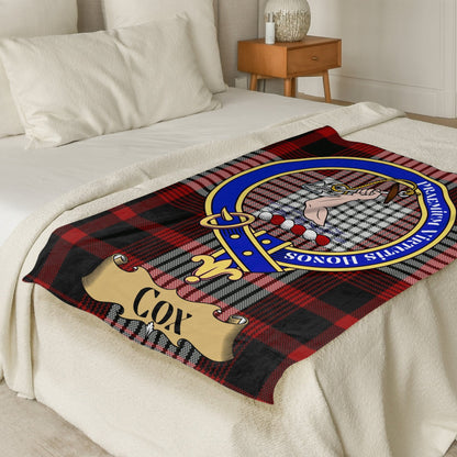 Scottish Clan Cox Crest Tartan Throw Blanket