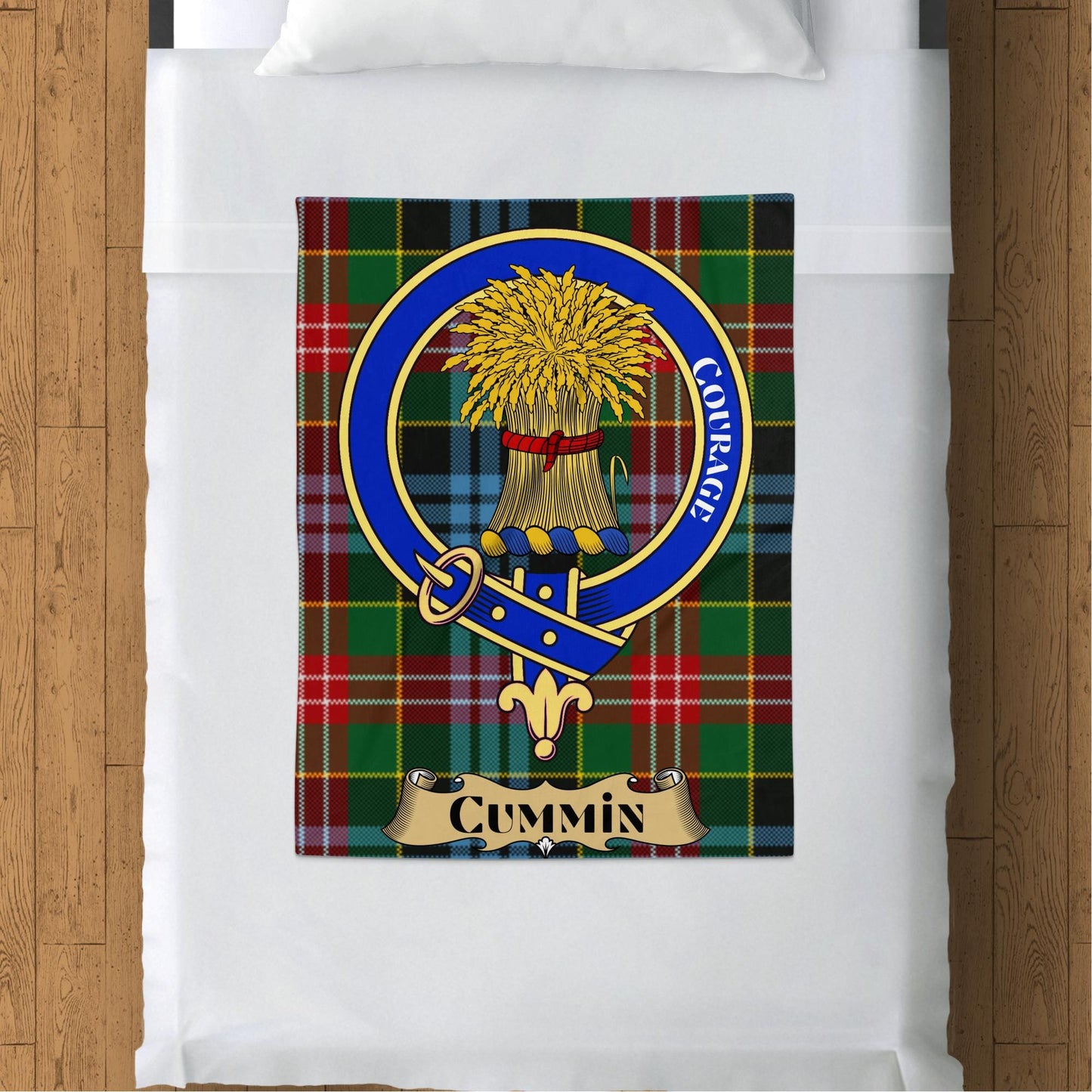 Scottish Clan Cummin Crest Tartan Blanket