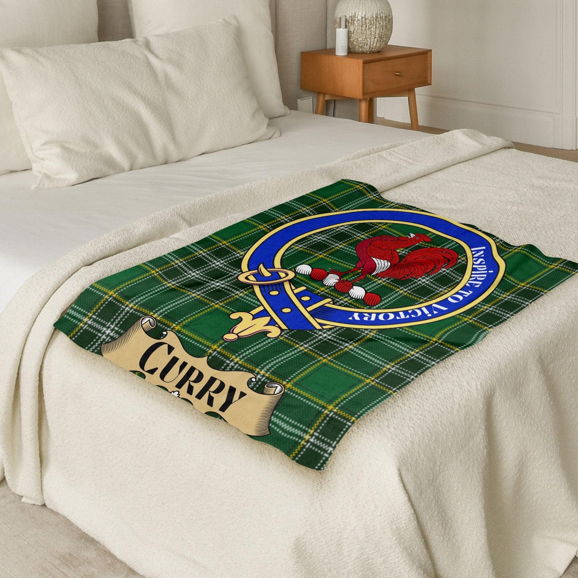 Scottish Clan Curry Crest Tartan Blanket