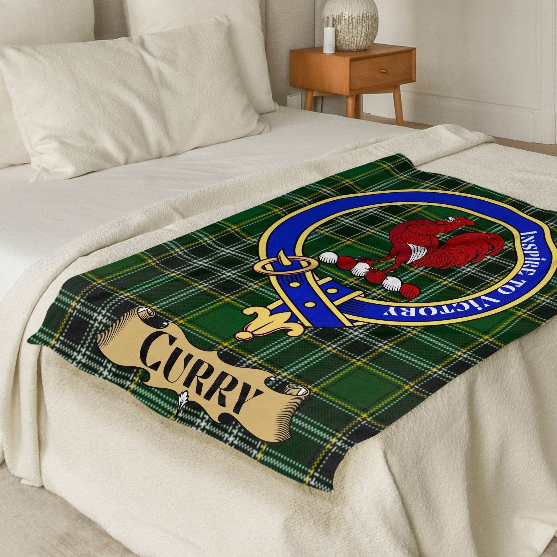 Scottish Clan Curry Crest Tartan Blanket